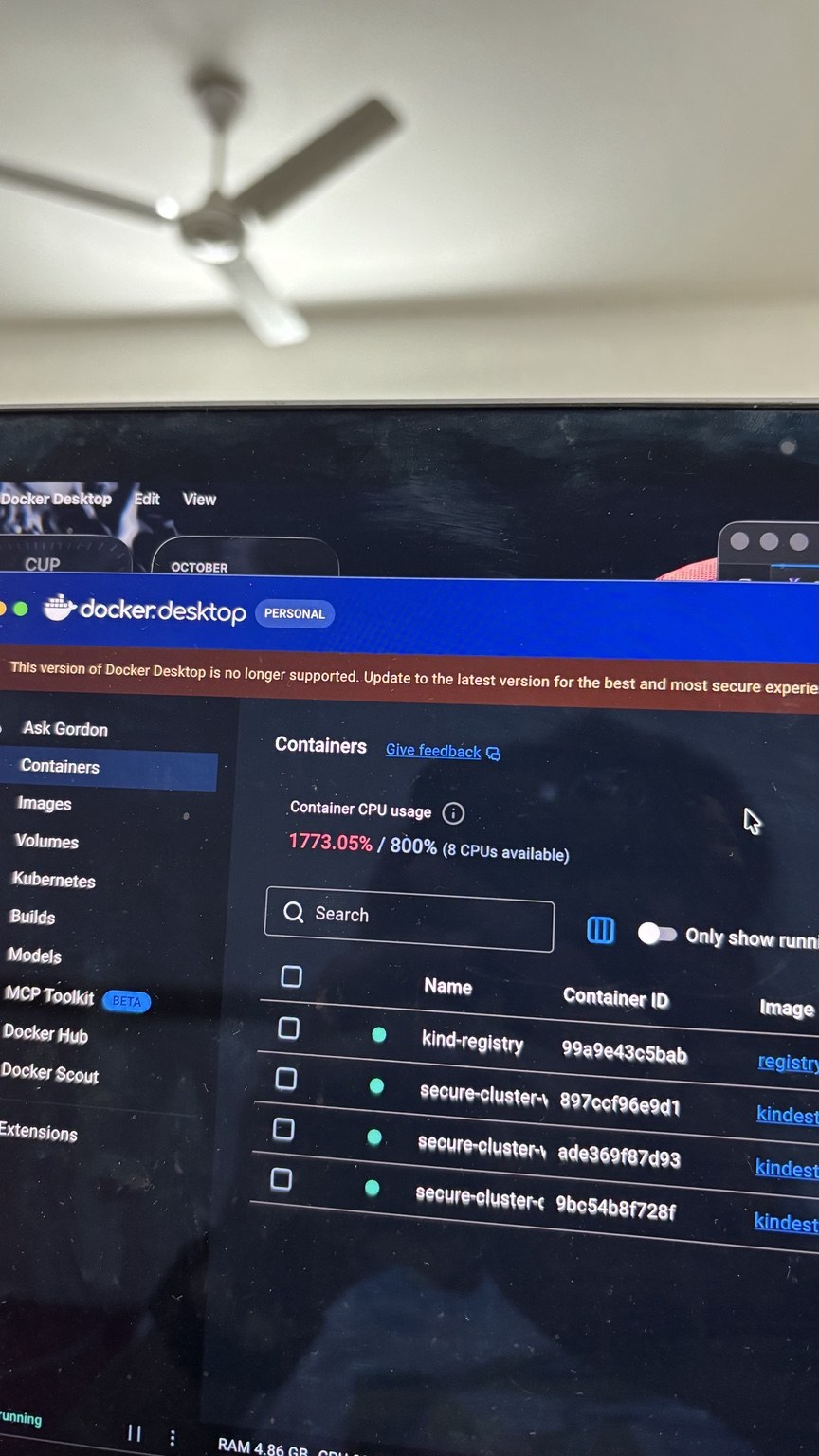 Docker showing extreme container CPU usage
