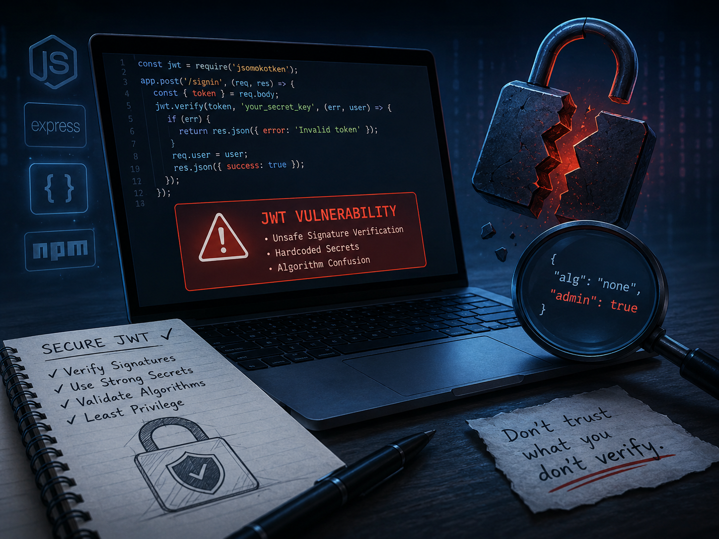 Unsafe Signatures and Secret Spills: Fixing JWT Vulnerabilities in Node.js Open Source Boilerplates